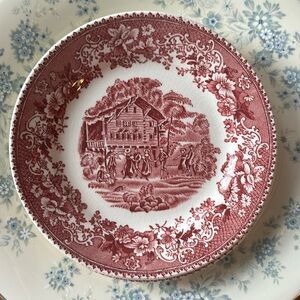 Vintage "Avon Cottage" Thomas hughes red and white transferware
